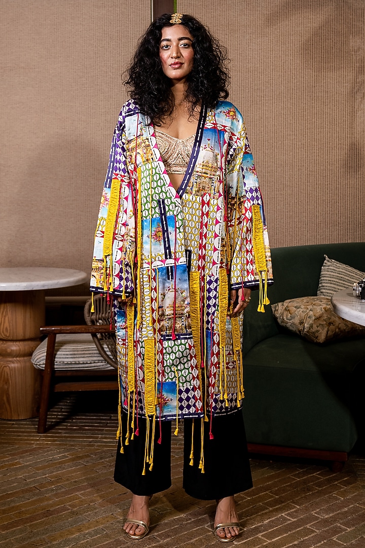 Multi-Colored Satin Silk Monument Printed Kaftan by SAIM at Pernia's Pop Up Shop