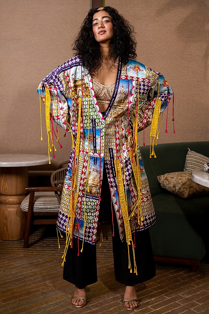 Multi-Colored Satin Silk Monument Printed Kaftan by SAIM at Pernia's Pop Up Shop