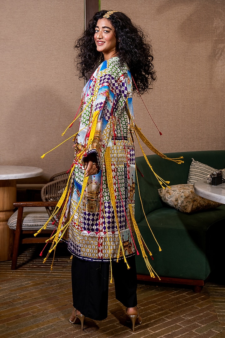 Multi-Colored Satin Silk Monument Printed Kaftan by SAIM at Pernia's Pop Up Shop