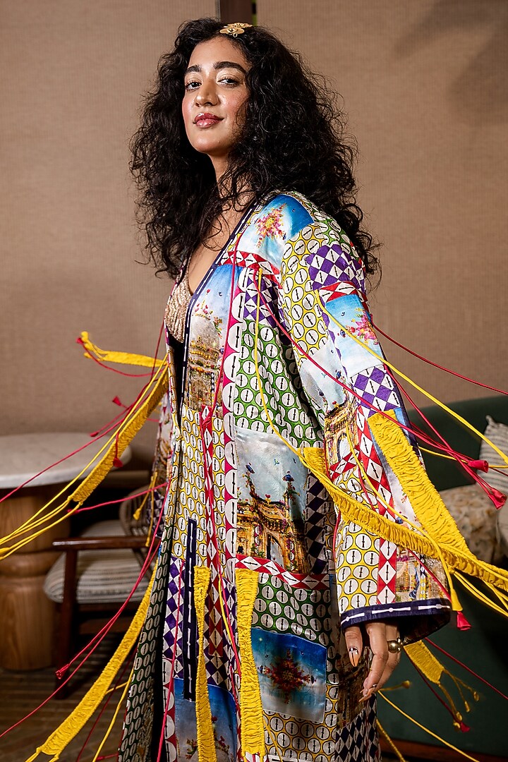 Multi-Colored Satin Silk Monument Printed Kaftan by SAIM at Pernia's Pop Up Shop