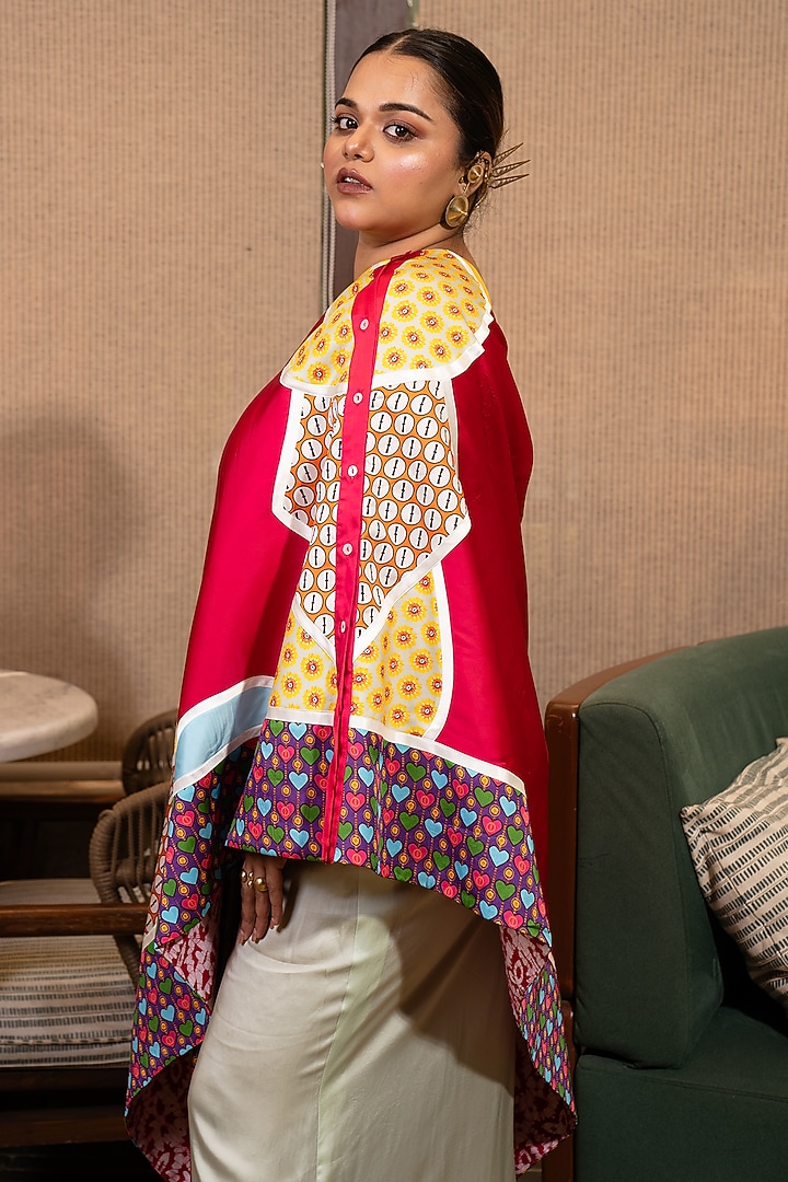 Fuschia Pink & Jade Green Satin Silk Printed Co-Ord Set by SAIM at Pernia's Pop Up Shop