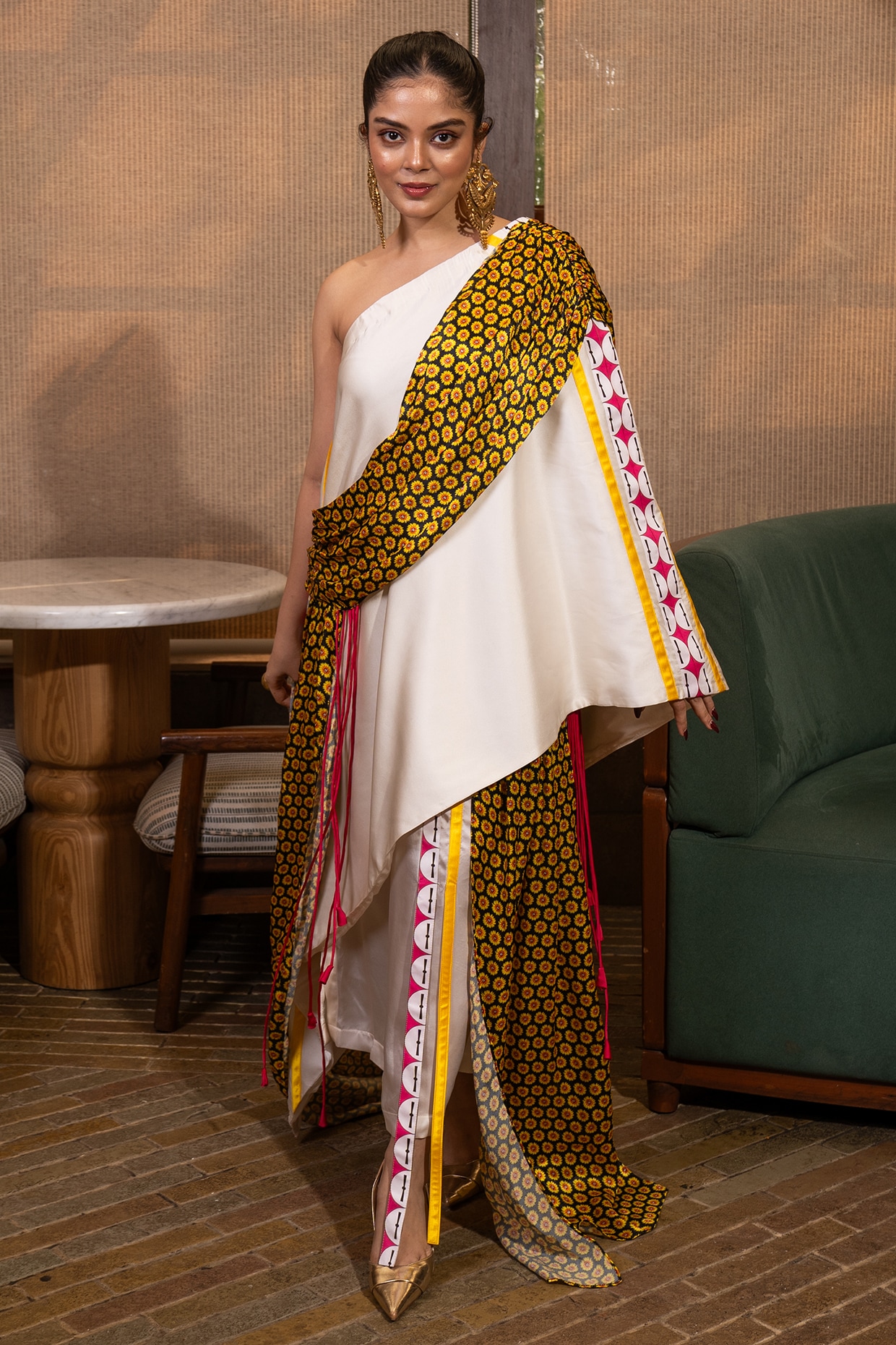 SAIM Off-White Satin & Silk Floral Printed Co-Ord Set