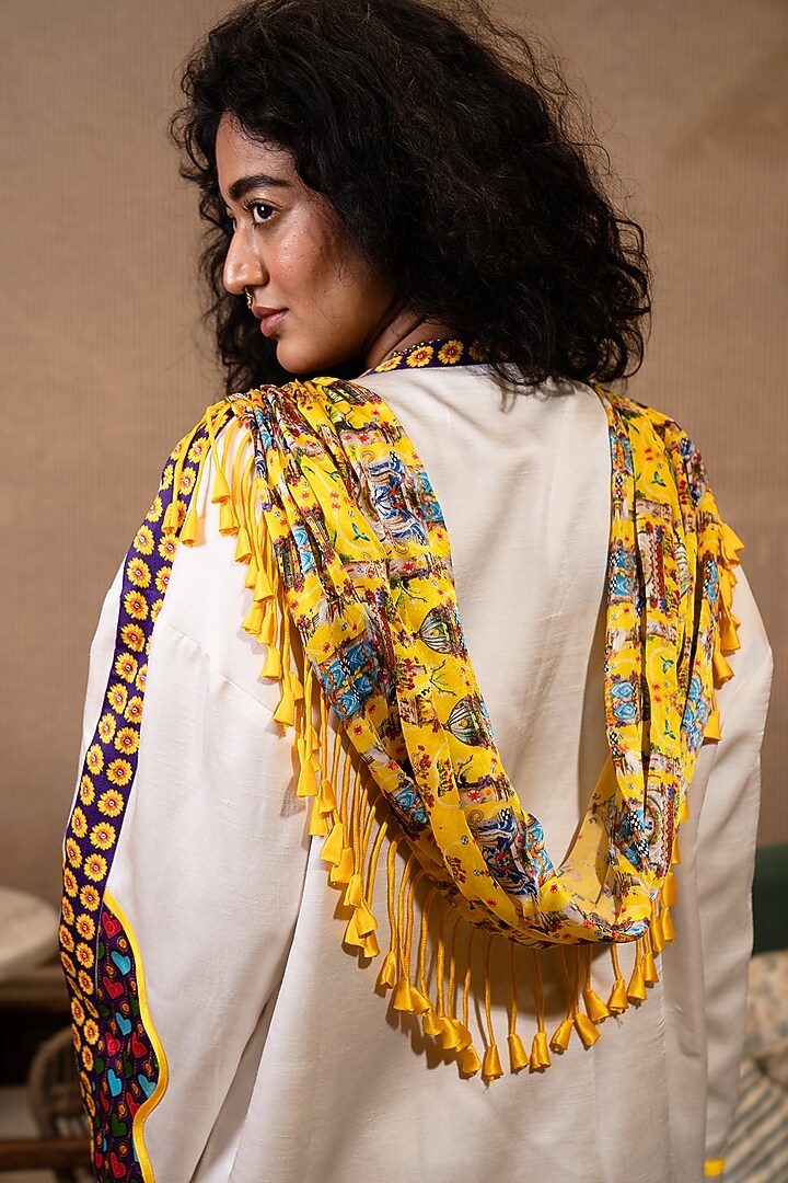Off-White Silk Floral Printed Drape Jacket Set by SAIM at Pernia's Pop Up Shop