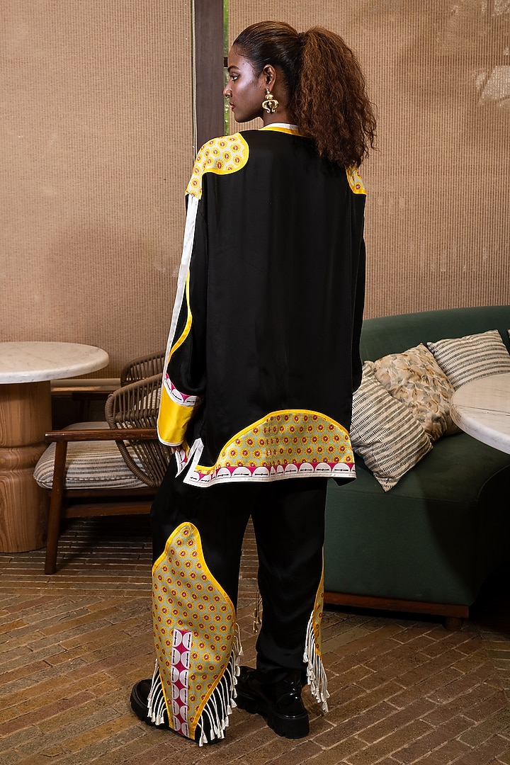 Black Silk & Satin Printed Co-Ord Set by SAIM at Pernia's Pop Up Shop