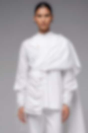 White Giza Cotton Draped Shirt by SAIM at Pernia's Pop Up Shop