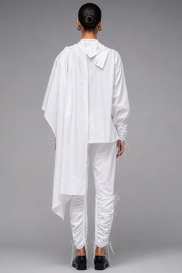 White Giza Cotton Draped Shirt by SAIM at Pernia's Pop Up Shop