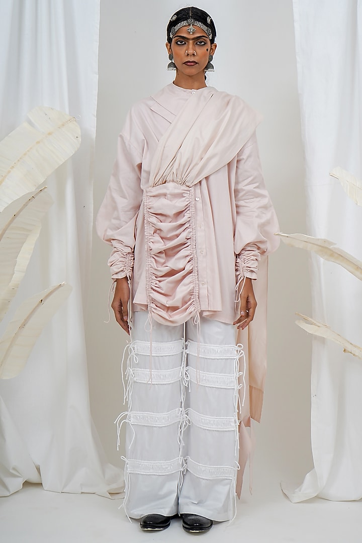 Rose Pink Giza Cotton Draped Shirt by SAIM at Pernia's Pop Up Shop