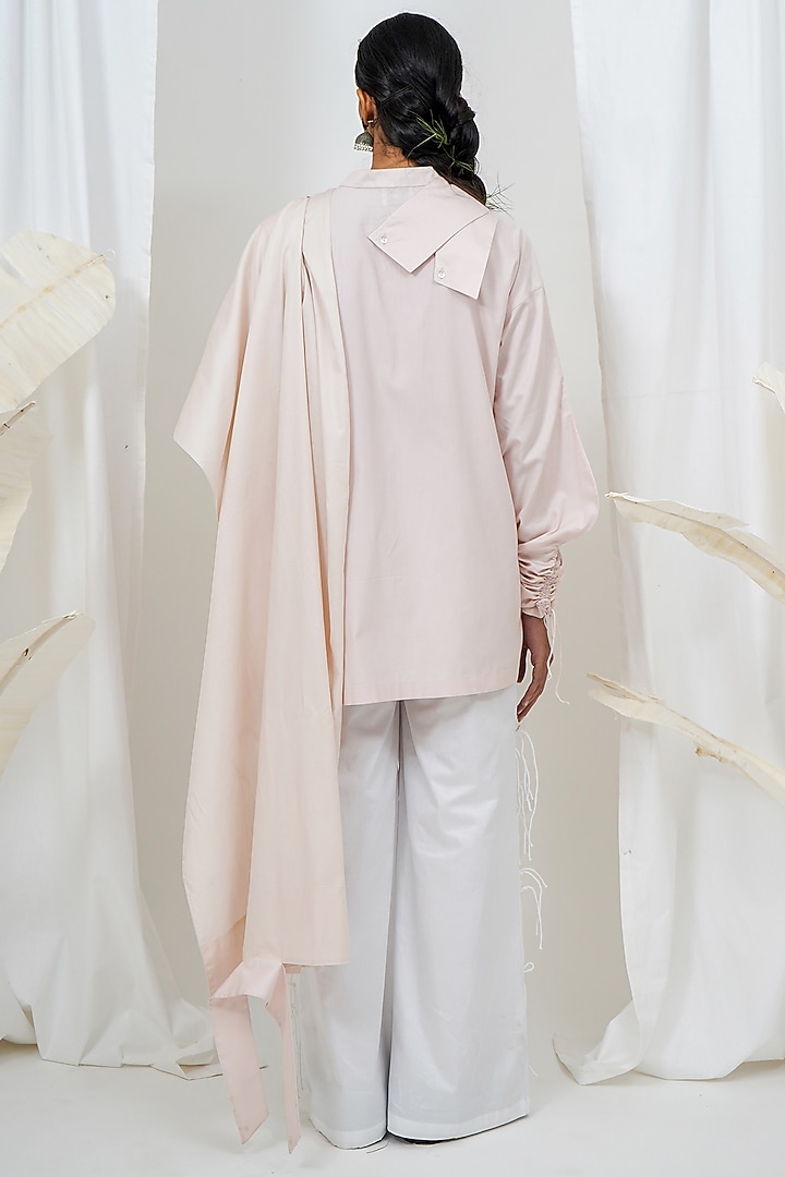 Rose Pink Giza Cotton Draped Shirt by SAIM at Pernia's Pop Up Shop