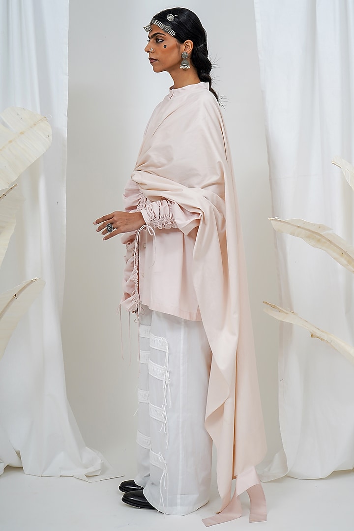 Rose Pink Giza Cotton Draped Shirt by SAIM at Pernia's Pop Up Shop