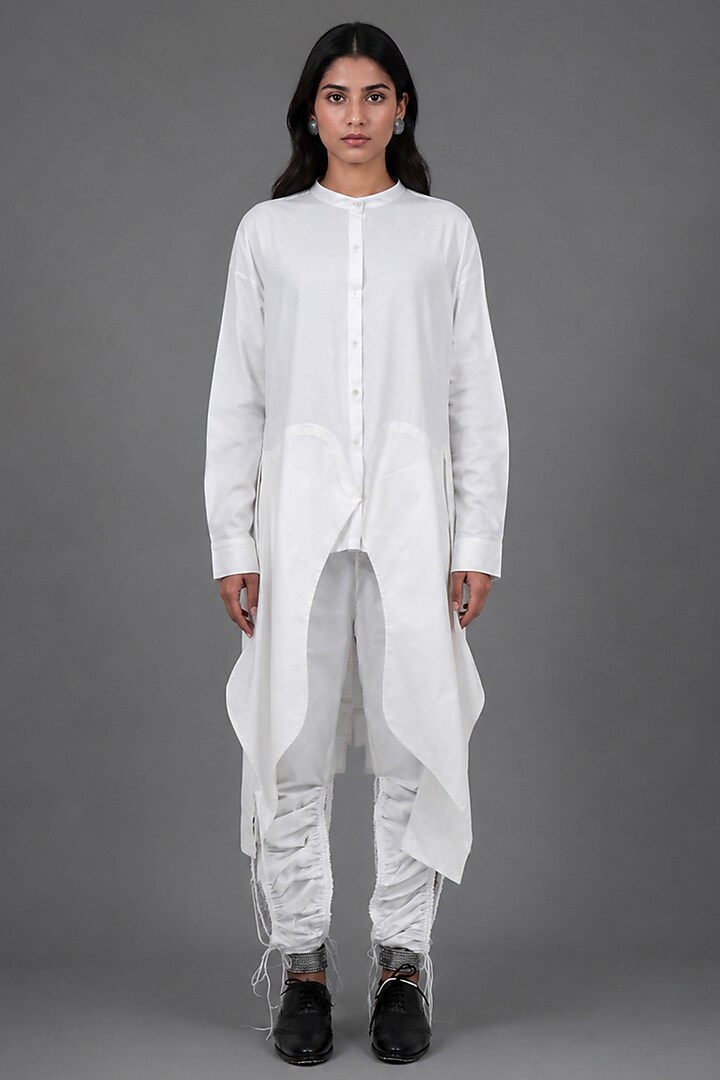 White Giza Cotton 3D Sleeve Shirt by SAIM at Pernia's Pop Up Shop