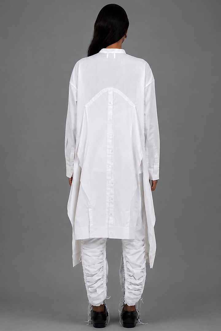 White Giza Cotton 3D Sleeve Shirt by SAIM at Pernia's Pop Up Shop