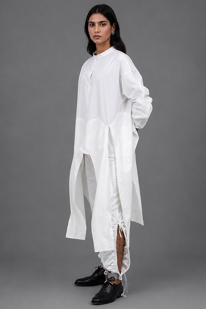 White Giza Cotton 3D Sleeve Shirt by SAIM at Pernia's Pop Up Shop