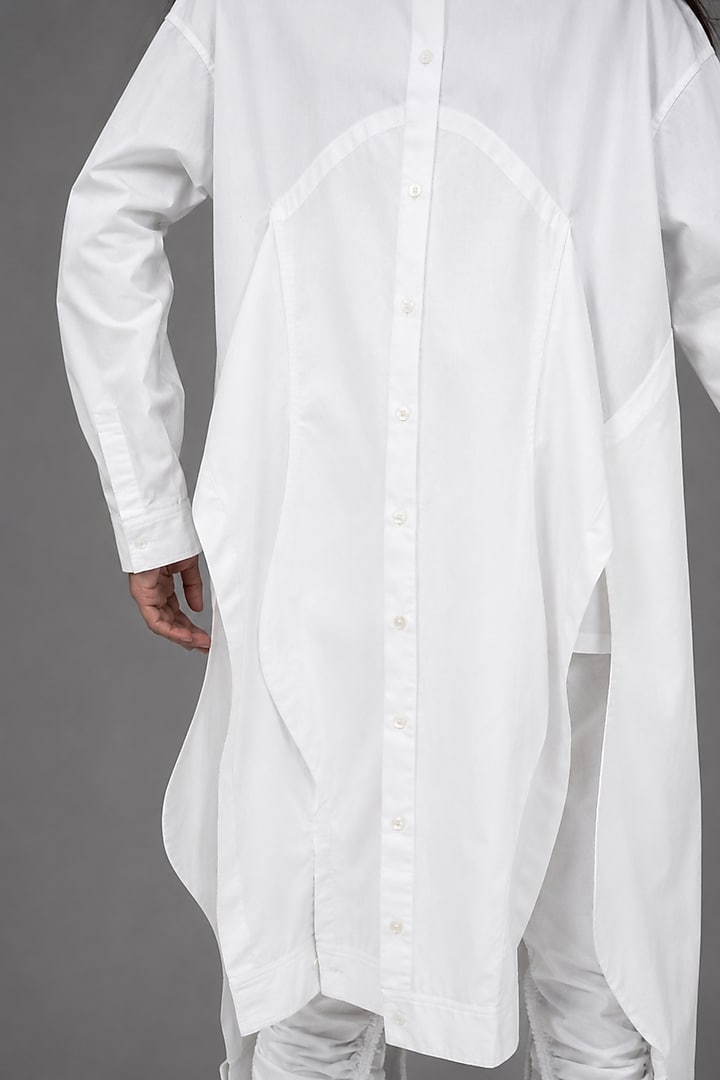 White Giza Cotton 3D Sleeve Shirt by SAIM at Pernia's Pop Up Shop