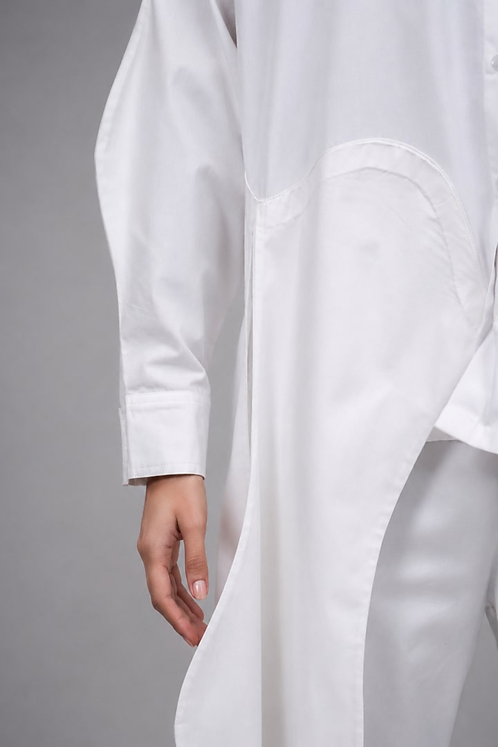 White Giza Cotton 3D Sleeve Shirt by SAIM at Pernia's Pop Up Shop