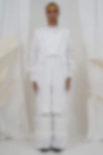 White Giza Cotton Cuffed Sleeve Shirt by SAIM at Pernia's Pop Up Shop