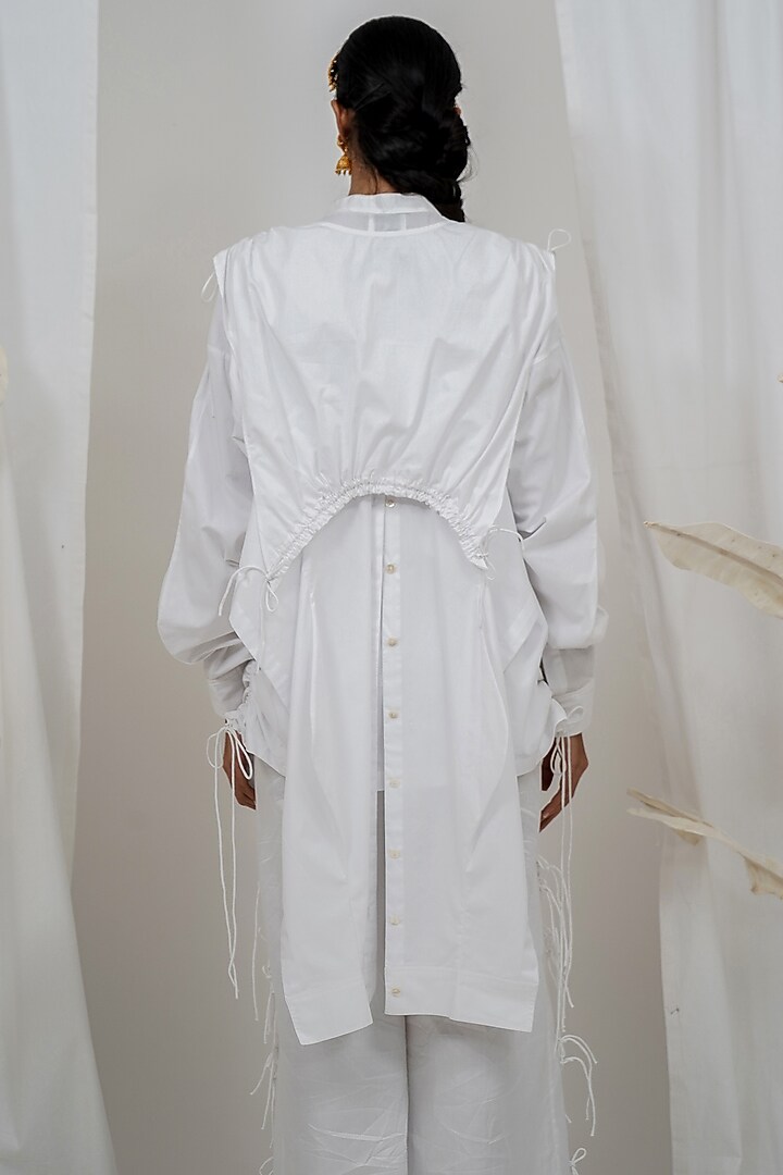 White Giza Cotton Cuffed Sleeve Shirt by SAIM at Pernia's Pop Up Shop
