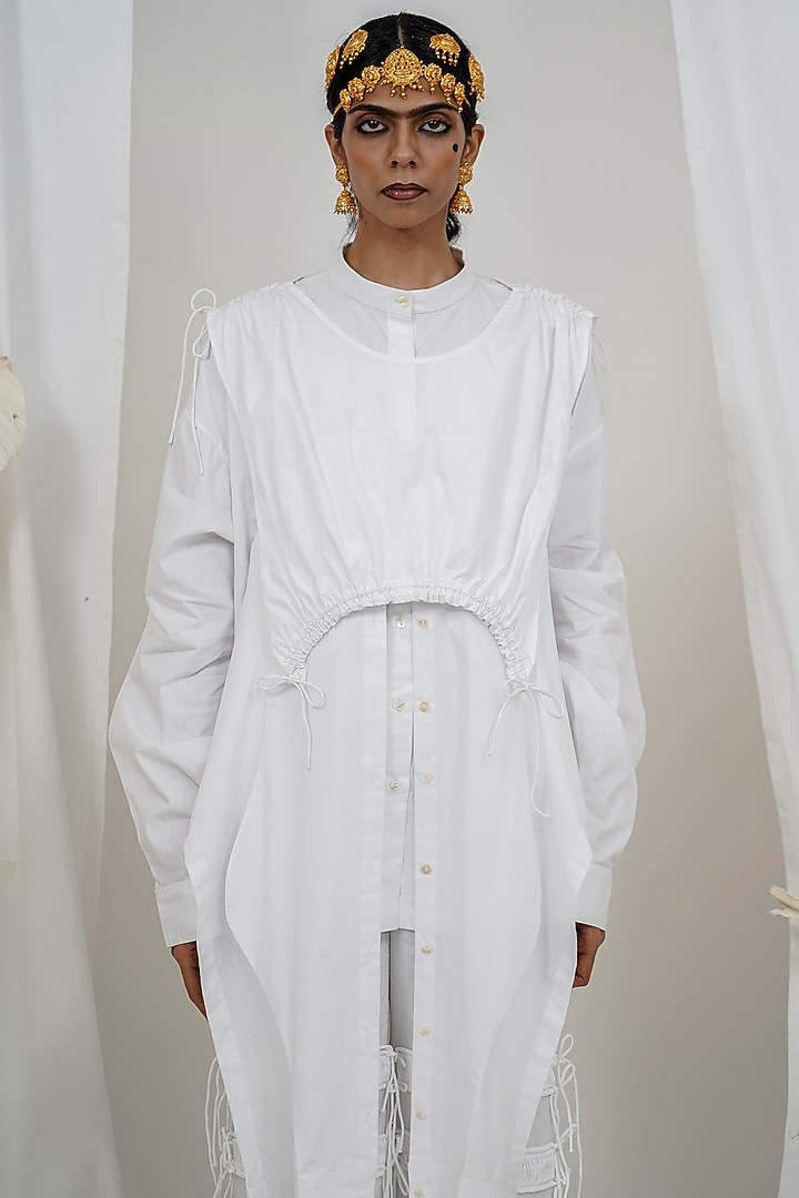 White Giza Cotton Cuffed Sleeve Shirt by SAIM at Pernia's Pop Up Shop