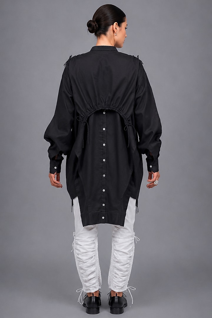 Black Giza Cotton Cuffed Sleeve Shirt by SAIM at Pernia's Pop Up Shop