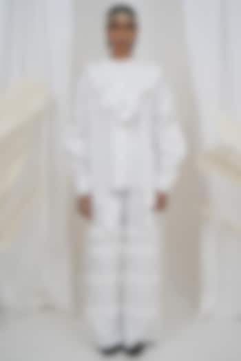 White Giza Cotton Double Hoodie Shirt by SAIM at Pernia's Pop Up Shop