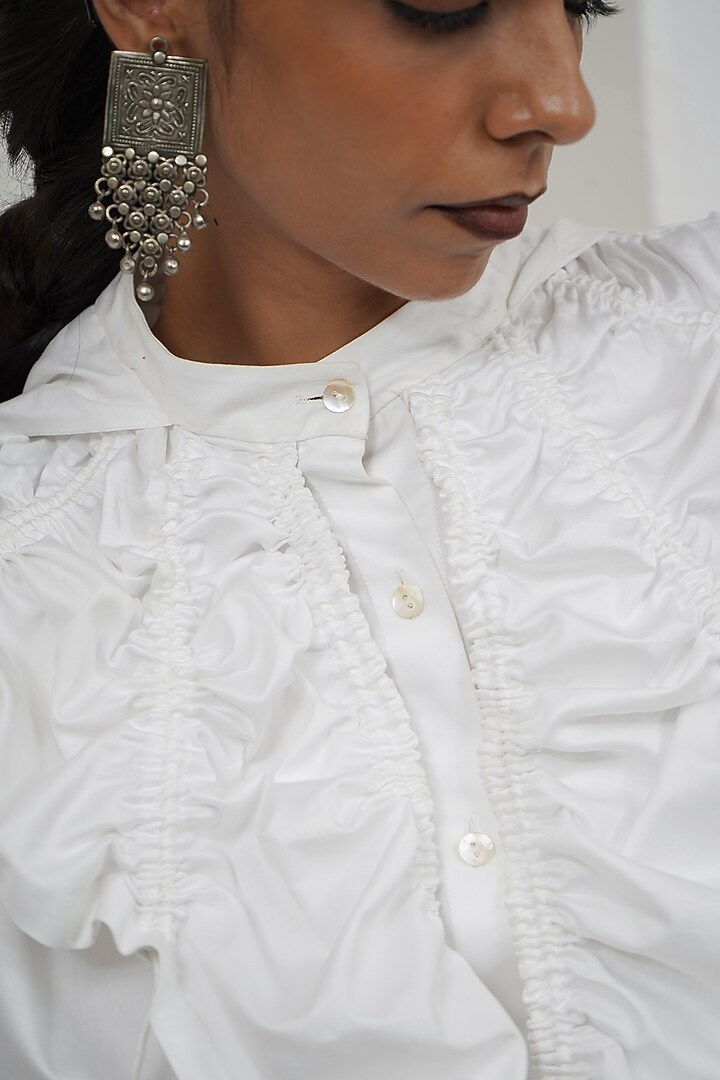 White Giza Cotton Double Hoodie Shirt by SAIM at Pernia's Pop Up Shop