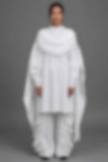 White Giza Cotton Gathered Hoodie Kurta Set by SAIM at Pernia's Pop Up Shop