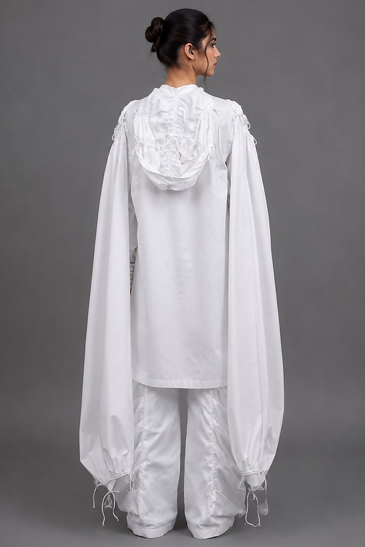 White Giza Cotton Gathered Hoodie Kurta Set by SAIM at Pernia's Pop Up Shop