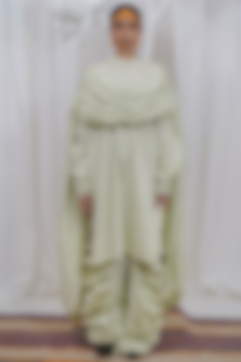 Mint Giza Cotton Gathered Hoodie Kurta Set by SAIM at Pernia's Pop Up Shop