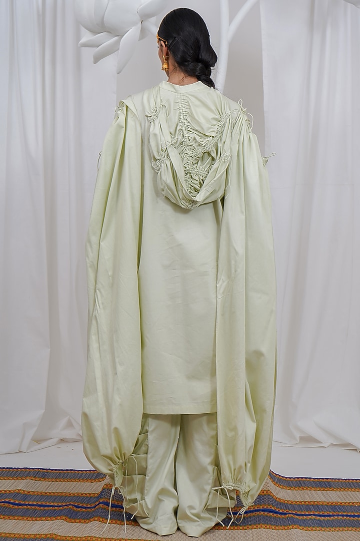Mint Giza Cotton Gathered Hoodie Kurta Set by SAIM at Pernia's Pop Up Shop