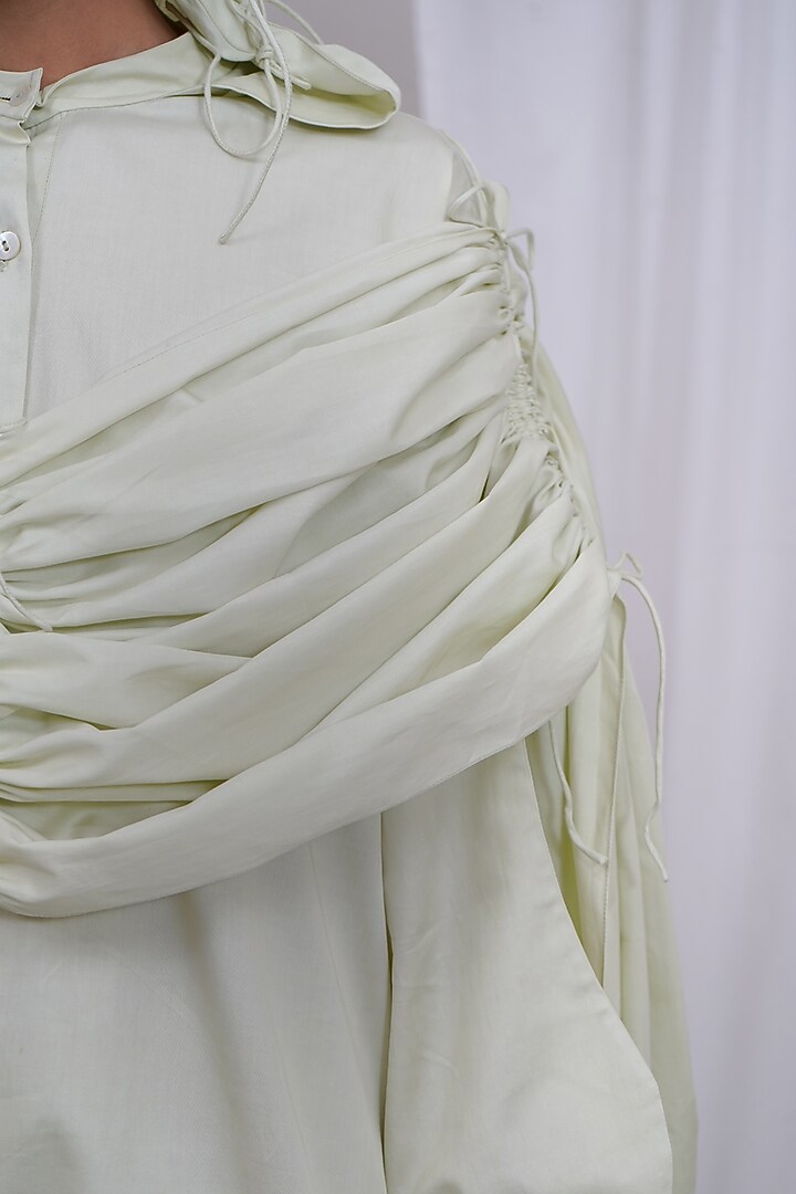 Mint Giza Cotton Gathered Hoodie Kurta Set by SAIM at Pernia's Pop Up Shop