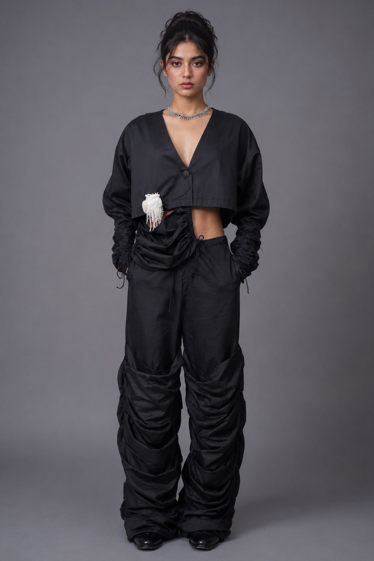 SAIM Black Giza Cotton Crop Jacket Set