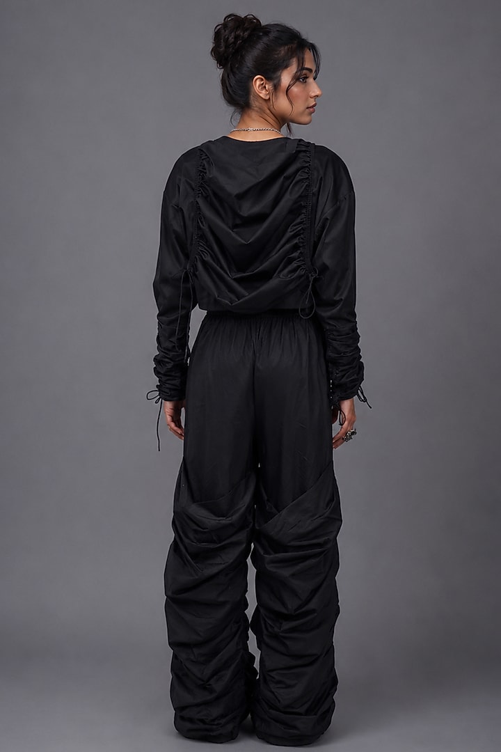 Black Giza Cotton Crop Jacket Set by SAIM at Pernia's Pop Up Shop