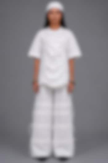 White Giza Cotton Gathered T-Shirt by SAIM at Pernia's Pop Up Shop