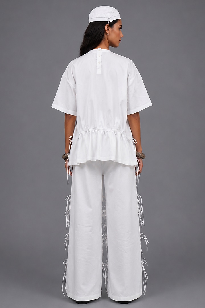 White Giza Cotton Gathered T-Shirt by SAIM at Pernia's Pop Up Shop