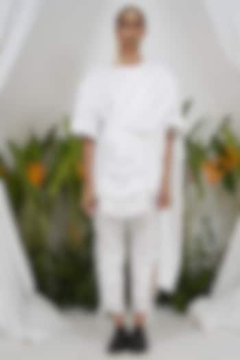 White Giza Cotton Draped Style T-Shirt by SAIM at Pernia's Pop Up Shop