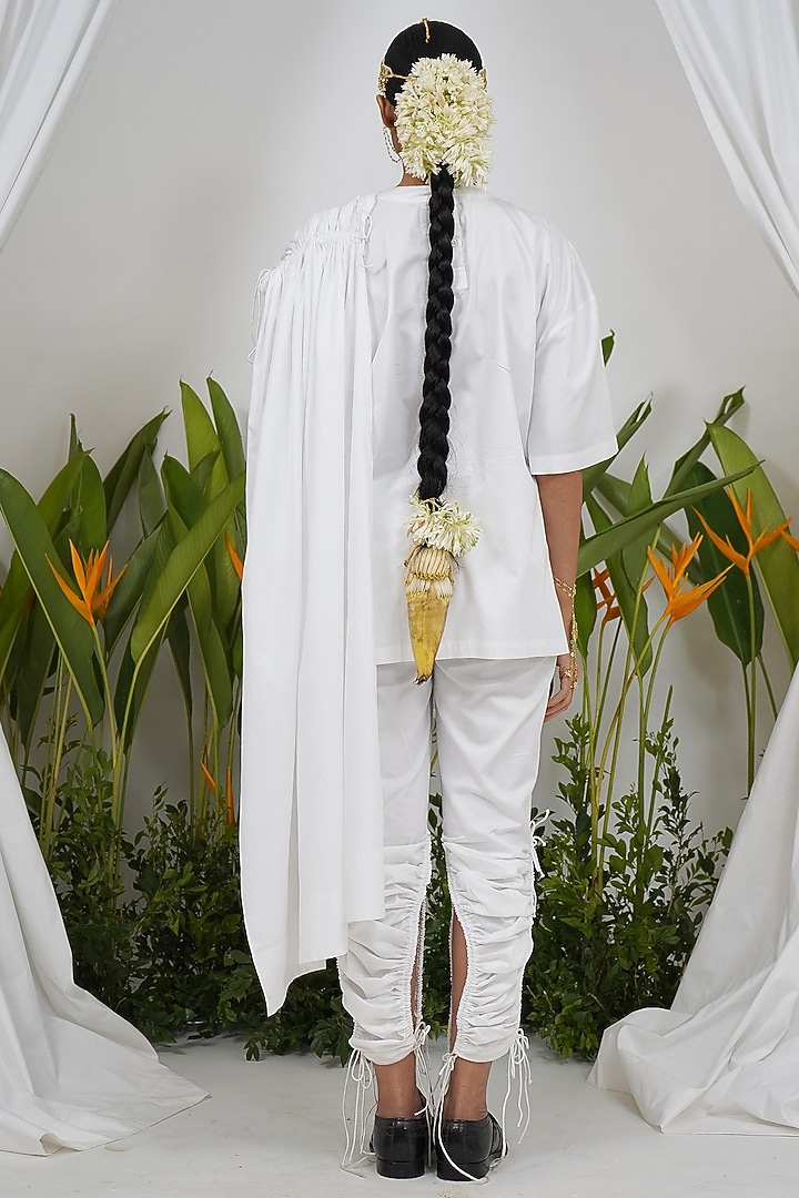 White Giza Cotton Draped Style T-Shirt by SAIM at Pernia's Pop Up Shop
