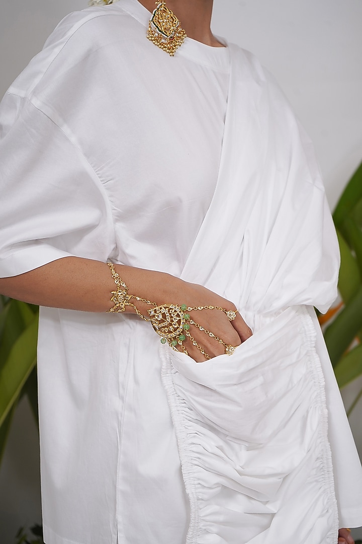 White Giza Cotton Draped Style T-Shirt by SAIM at Pernia's Pop Up Shop