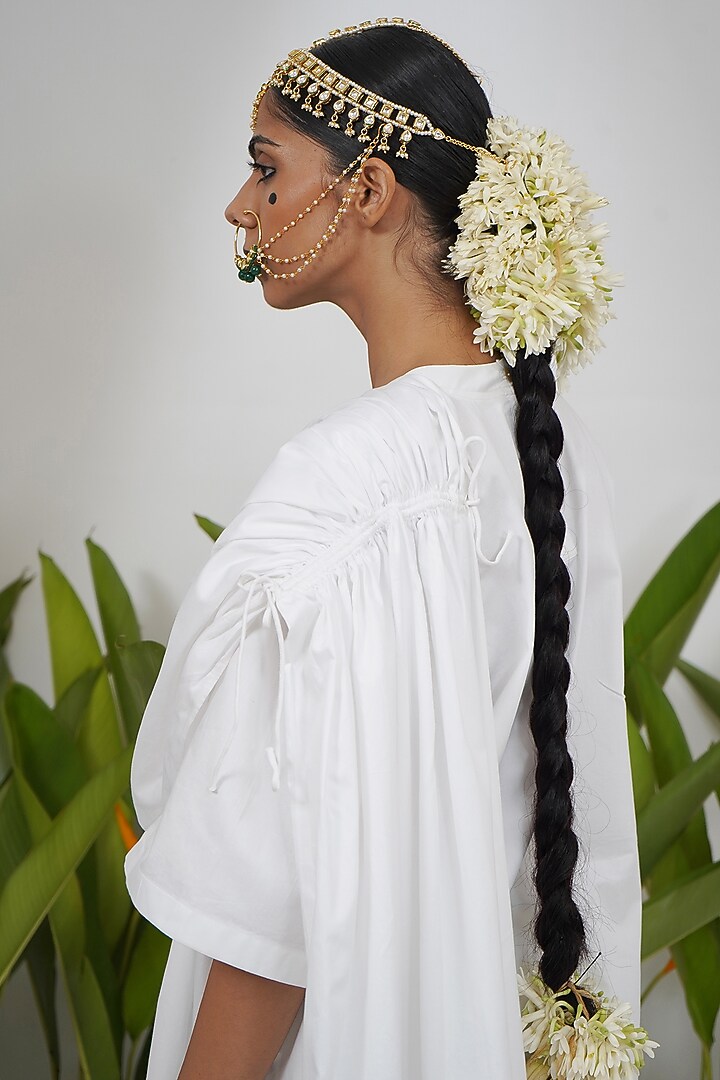 White Giza Cotton Draped Style T-Shirt by SAIM at Pernia's Pop Up Shop