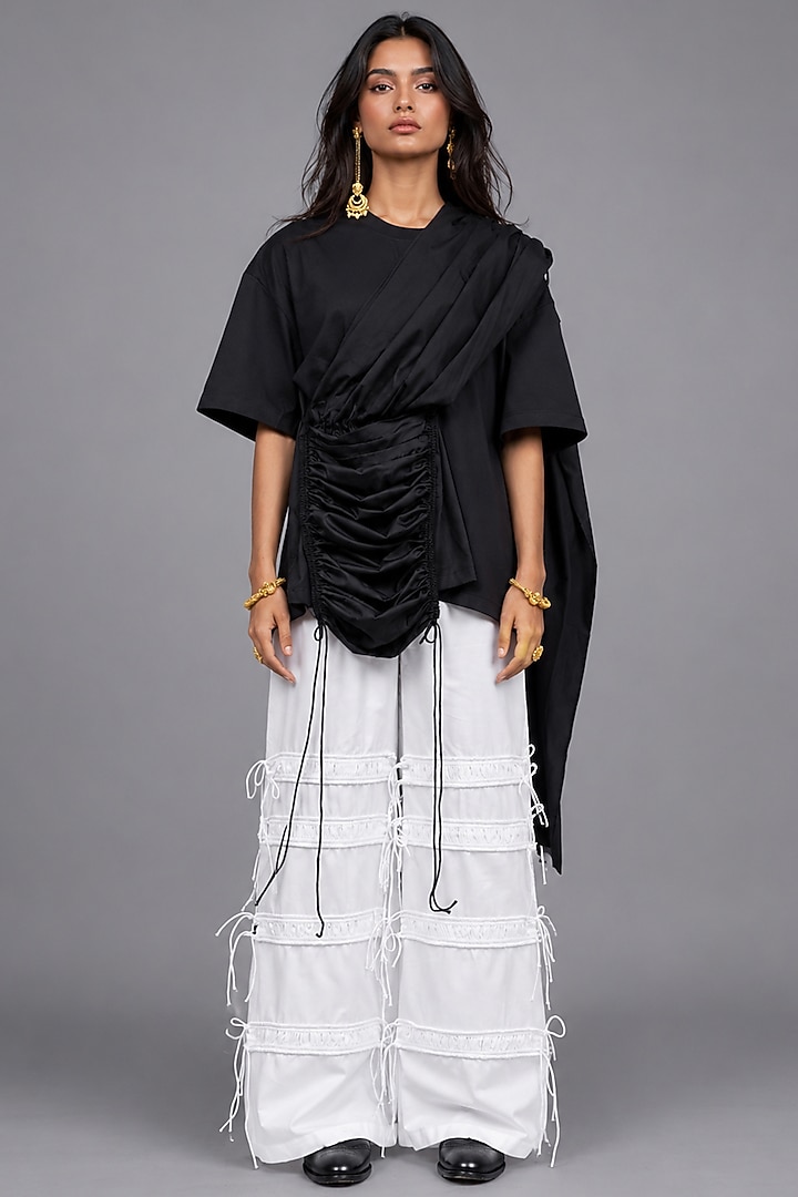Black Giza Cotton Draped Style T-Shirt by SAIM at Pernia's Pop Up Shop