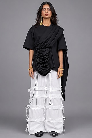Black Giza Cotton Draped Style T-Shirt by SAIM