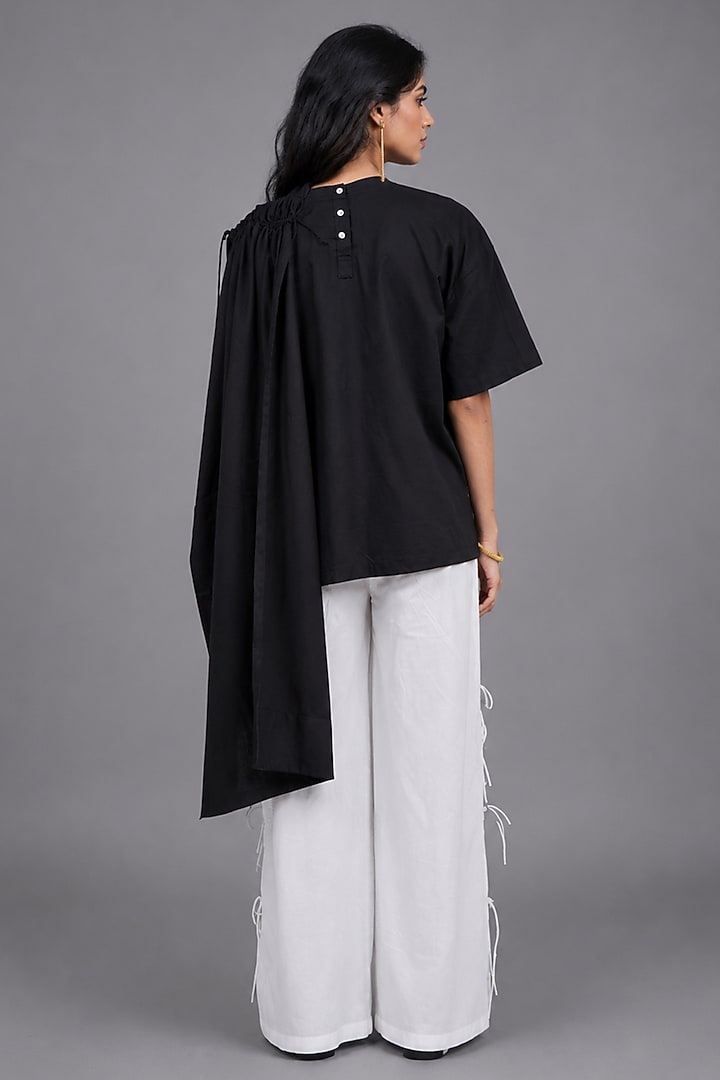 Black Giza Cotton Draped Style T-Shirt by SAIM at Pernia's Pop Up Shop