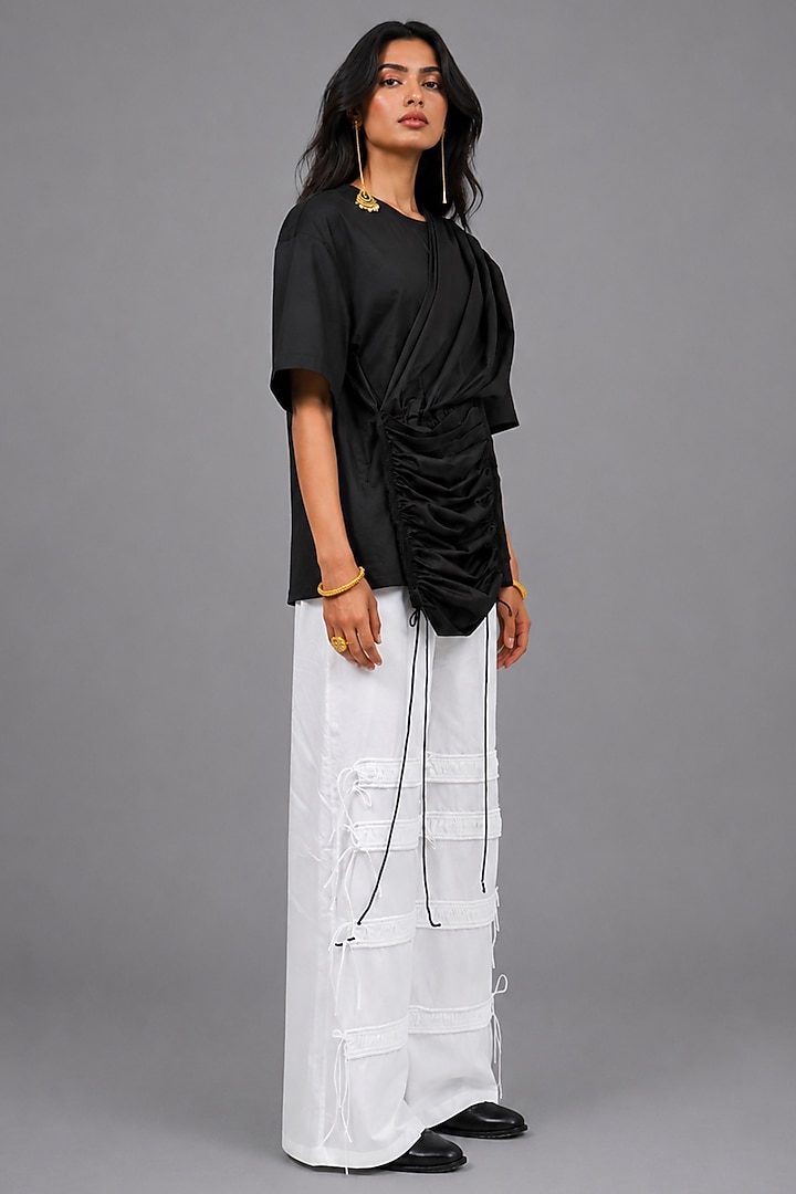 Black Giza Cotton Draped Style T-Shirt by SAIM at Pernia's Pop Up Shop