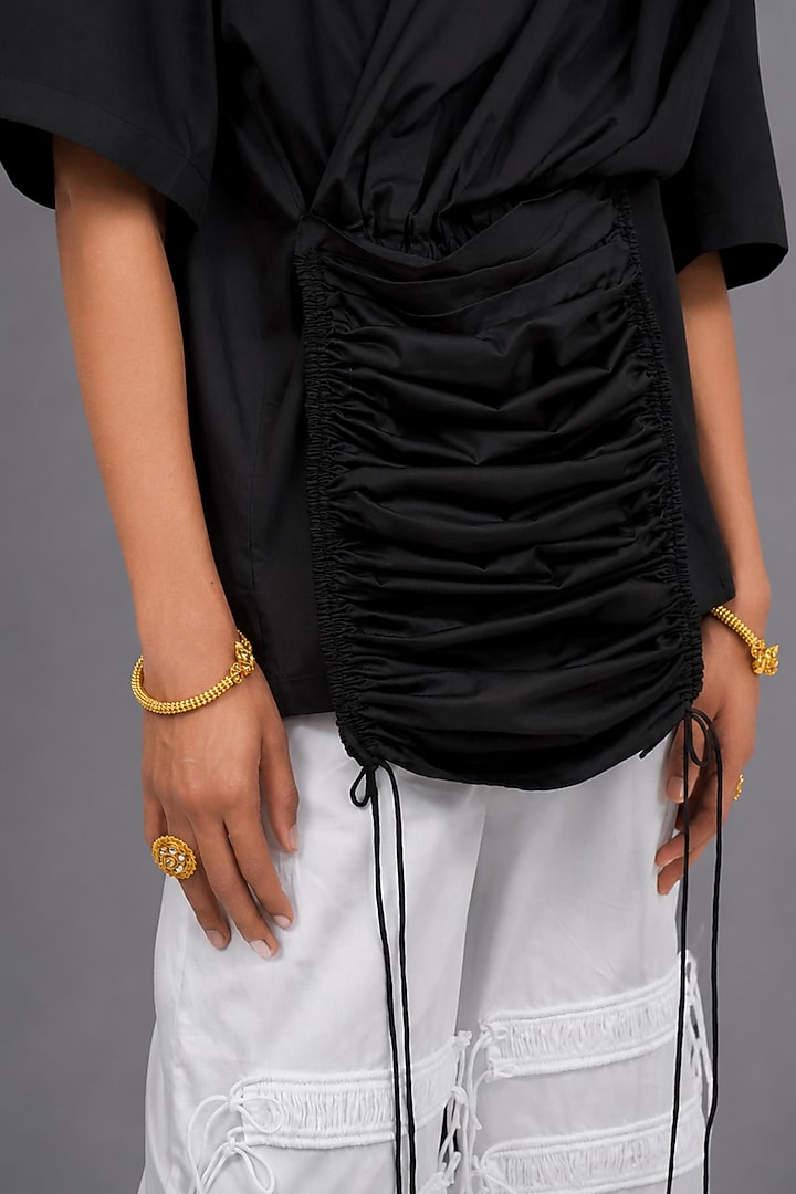 Black Giza Cotton Draped Style T-Shirt by SAIM at Pernia's Pop Up Shop