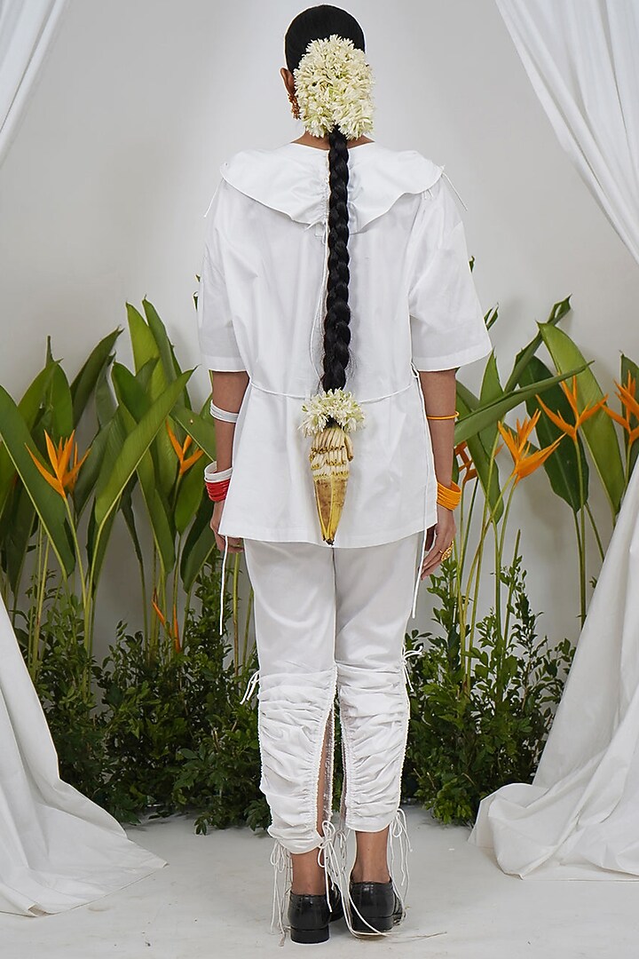 White Giza Cotton Kurta Style T-Shirt by SAIM at Pernia's Pop Up Shop