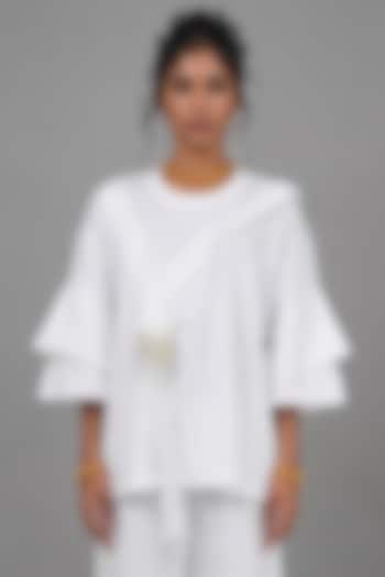 White Giza Cotton Cross Strapped T-Shirt by SAIM at Pernia's Pop Up Shop