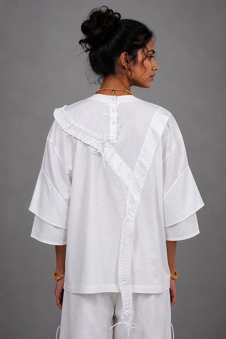 White Giza Cotton Cross Strapped T-Shirt by SAIM at Pernia's Pop Up Shop