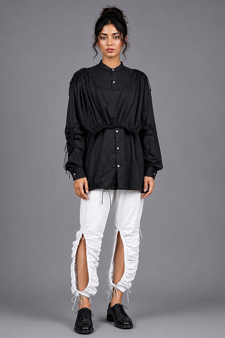 Black Giza Cotton Gathered Shirt by SAIM at Pernia's Pop Up Shop