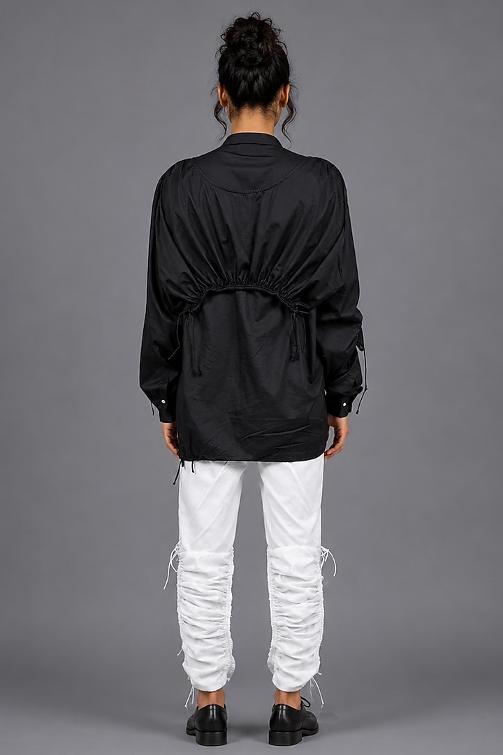 Black Giza Cotton Gathered Shirt by SAIM at Pernia's Pop Up Shop
