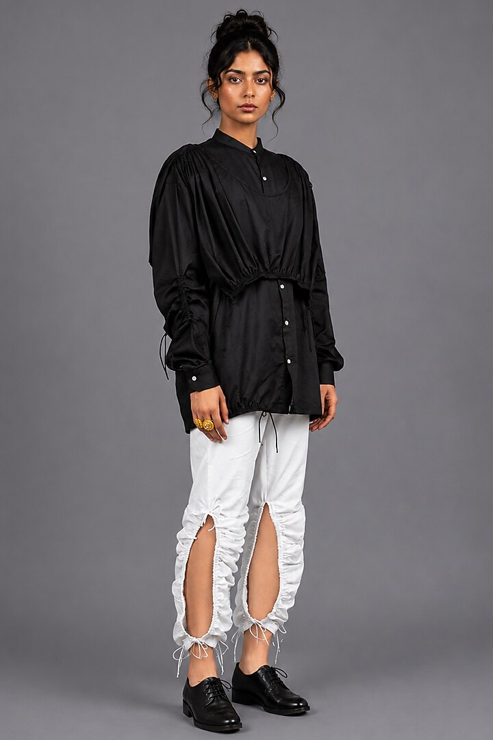 Black Giza Cotton Gathered Shirt by SAIM at Pernia's Pop Up Shop