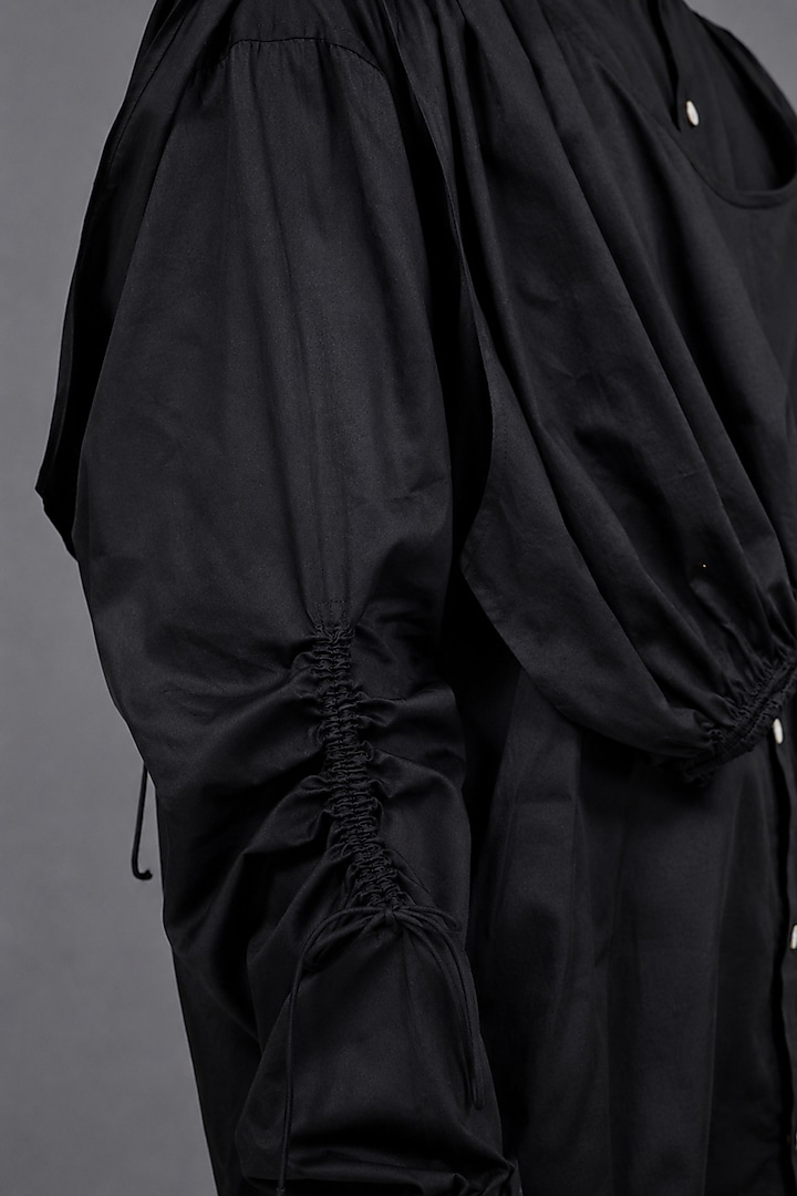 Black Giza Cotton Gathered Shirt by SAIM at Pernia's Pop Up Shop