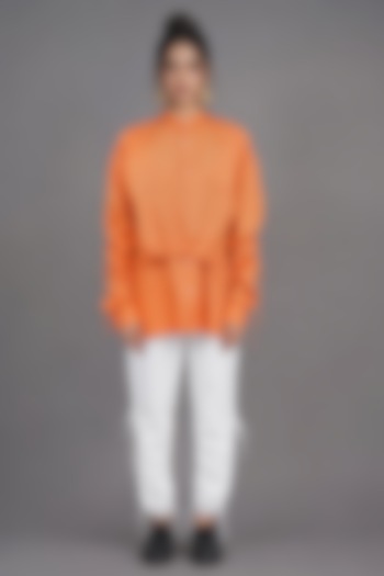 Deep Orange Giza Cotton Layered Shirt by SAIM at Pernia's Pop Up Shop